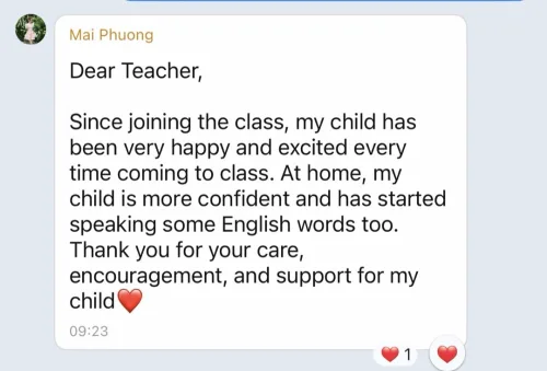 Tin nhắn Zalo của phụ huynh Mai Phương về trải nghiệm của con tại Stemhouse
